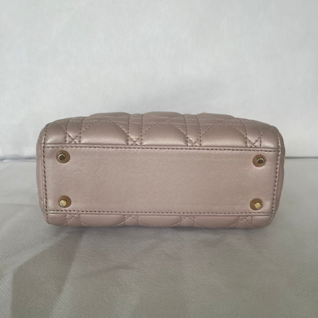 Lady Dior Mini 2019 Pearlescent Pink Lambskin Leather Gold Chain Strap