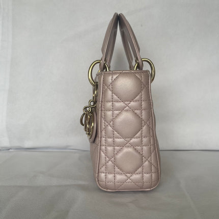 Lady Dior Mini 2019 Pearlescent Pink Lambskin Leather Gold Chain Strap