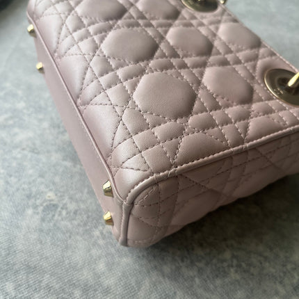 Lady Dior Mini 2019 Pearlescent Pink Lambskin Leather Gold Chain Strap