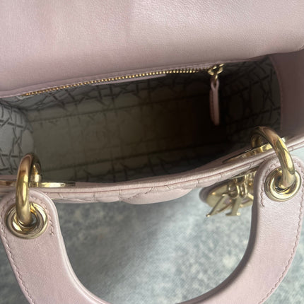 Lady Dior Mini 2019 Pearlescent Pink Lambskin Leather Gold Chain Strap