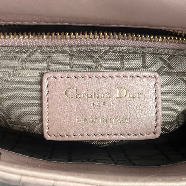 Lady Dior Mini 2019 Pearlescent Pink Lambskin Leather Gold Chain Strap