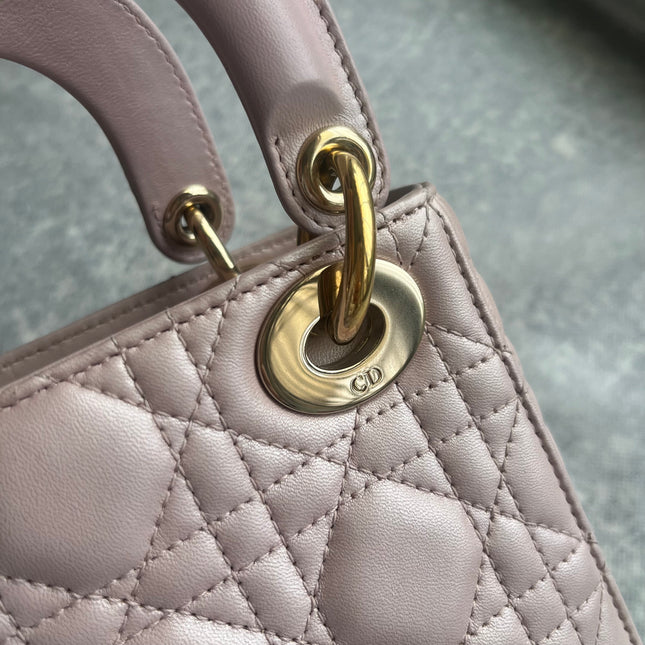Lady Dior Mini 2019 Pearlescent Pink Lambskin Leather Gold Chain Strap