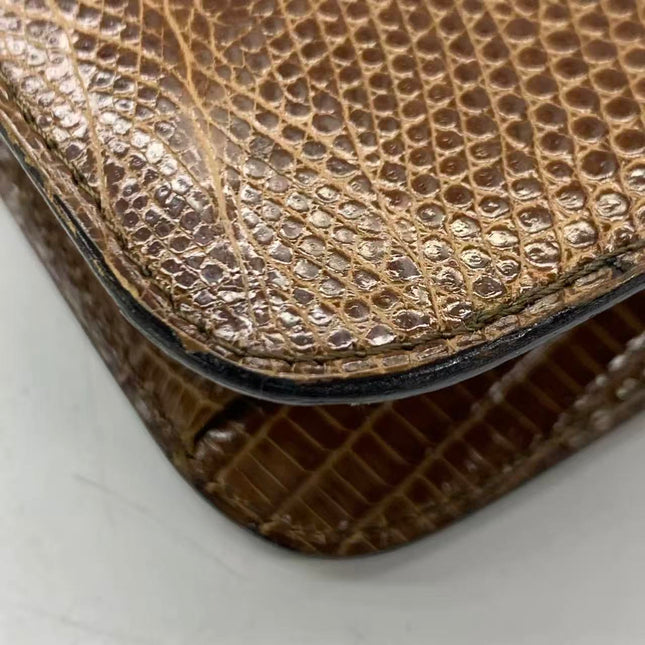 Chanel Single Flap Bag Vintage Small Brown Lizard Leather Gold Hardware