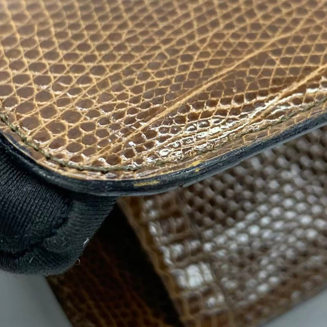 Chanel Single Flap Bag Vintage Small Brown Lizard Leather Gold Hardware