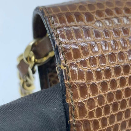 Chanel Single Flap Bag Vintage Small Brown Lizard Leather Gold Hardware