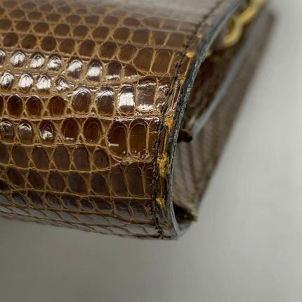 Chanel Single Flap Bag Vintage Small Brown Lizard Leather Gold Hardware