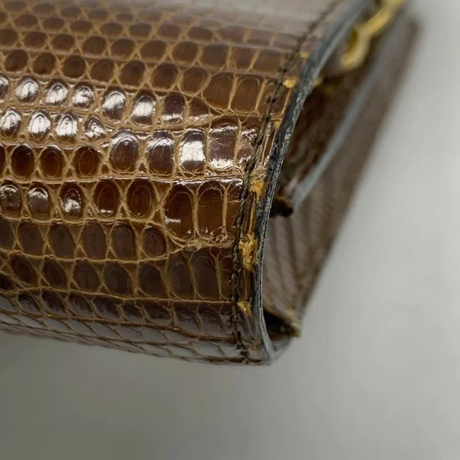 Chanel Single Flap Bag Vintage Small Brown Lizard Leather Gold Hardware