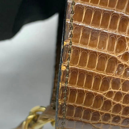 Chanel Single Flap Bag Vintage Small Brown Lizard Leather Gold Hardware