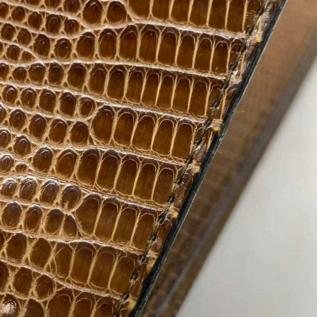 Chanel Single Flap Bag Vintage Small Brown Lizard Leather Gold Hardware