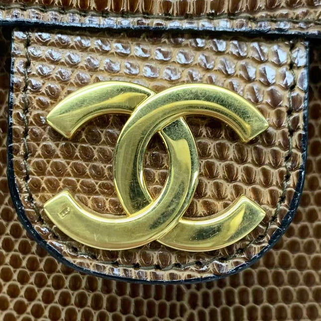 Chanel Single Flap Bag Vintage Small Brown Lizard Leather Gold Hardware
