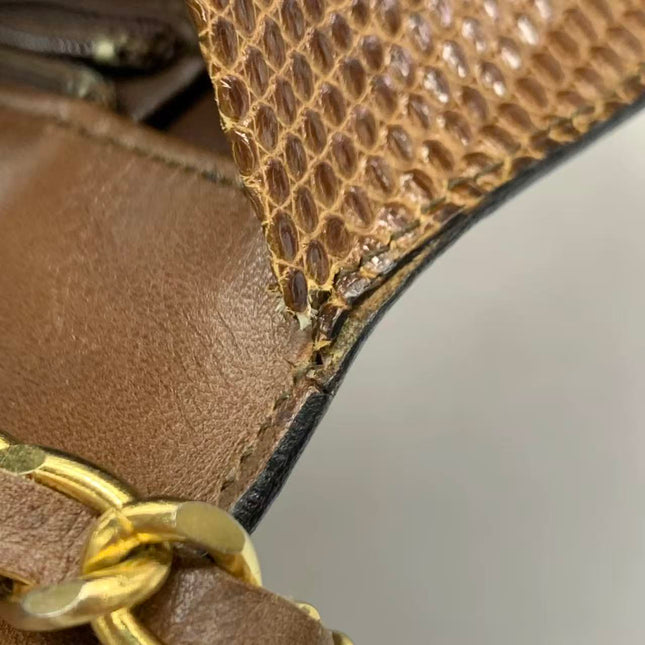 Chanel Single Flap Bag Vintage Small Brown Lizard Leather Gold Hardware