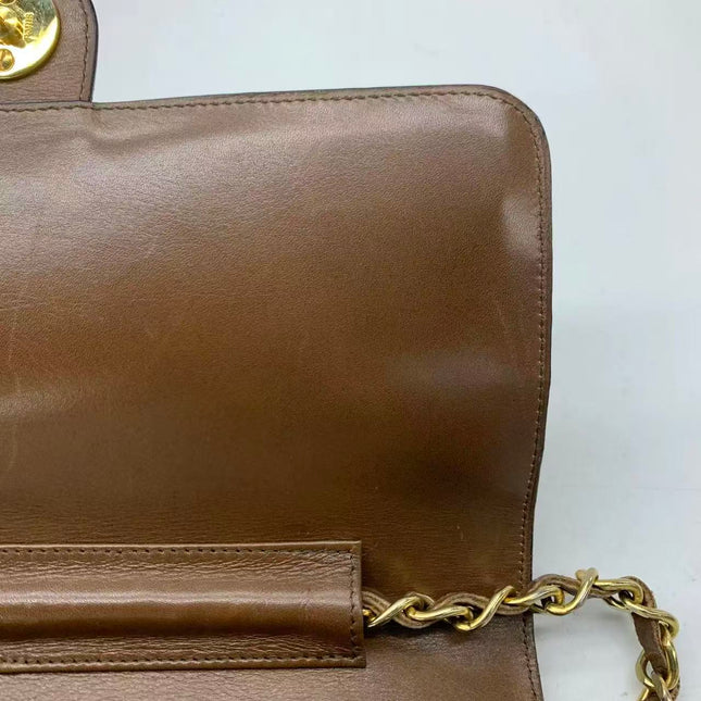Chanel Single Flap Bag Vintage Small Brown Lizard Leather Gold Hardware