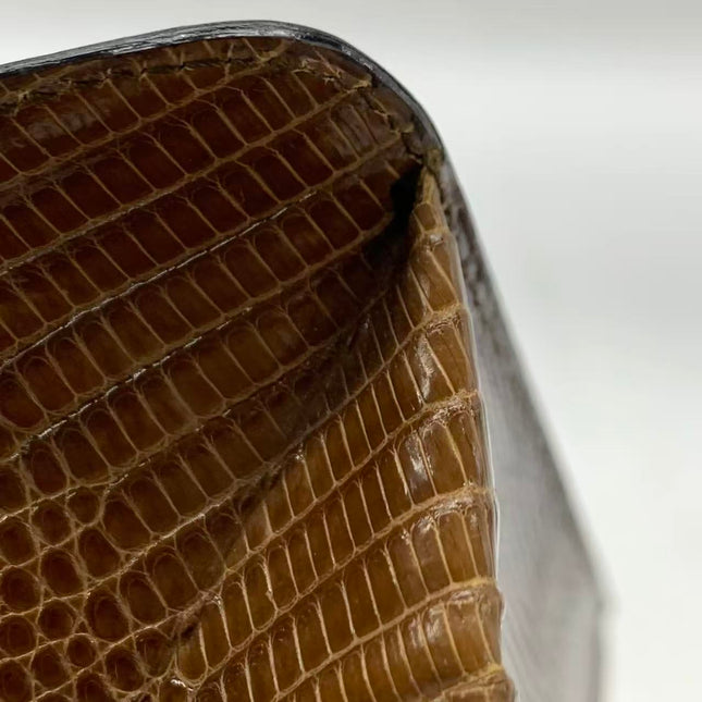 Chanel Single Flap Bag Vintage Small Brown Lizard Leather Gold Hardware