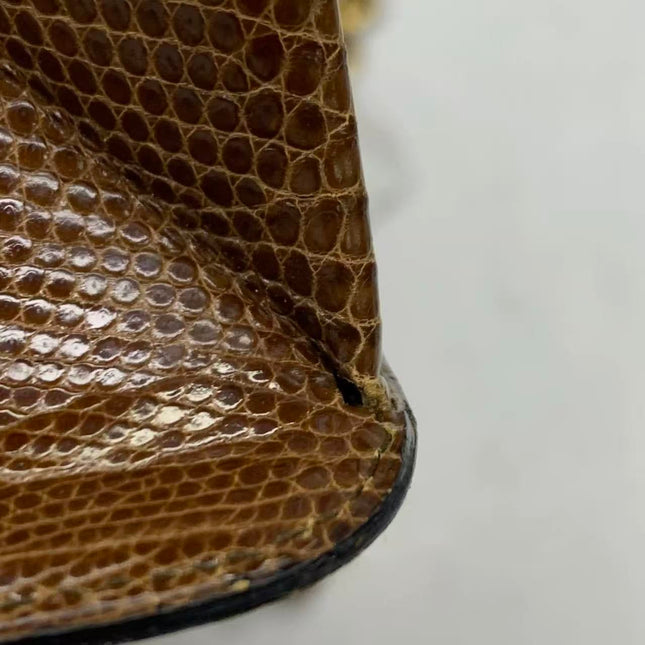 Chanel Single Flap Bag Vintage Small Brown Lizard Leather Gold Hardware