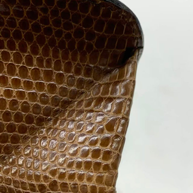 Chanel Single Flap Bag Vintage Small Brown Lizard Leather Gold Hardware