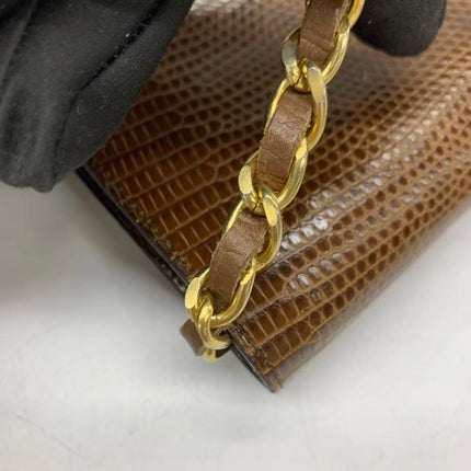 Chanel Single Flap Bag Vintage Small Brown Lizard Leather Gold Hardware