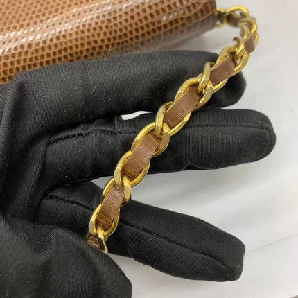 Chanel Single Flap Bag Vintage Small Brown Lizard Leather Gold Hardware