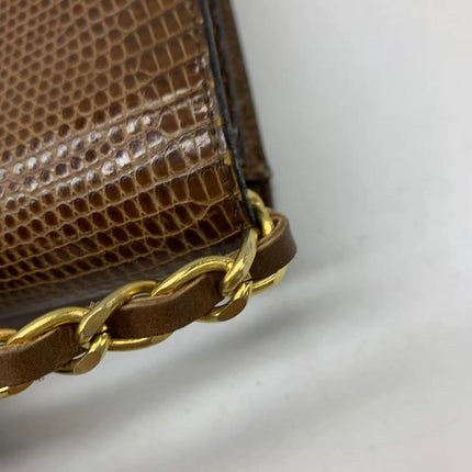 Chanel Single Flap Bag Vintage Small Brown Lizard Leather Gold Hardware