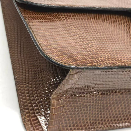 Chanel Single Flap Bag Vintage Small Brown Lizard Leather Gold Hardware