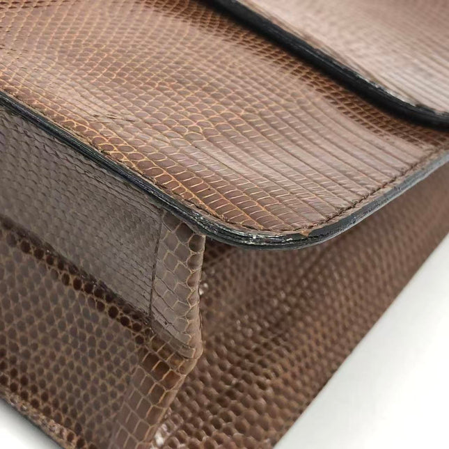 Chanel Single Flap Bag Vintage Small Brown Lizard Leather Gold Hardware