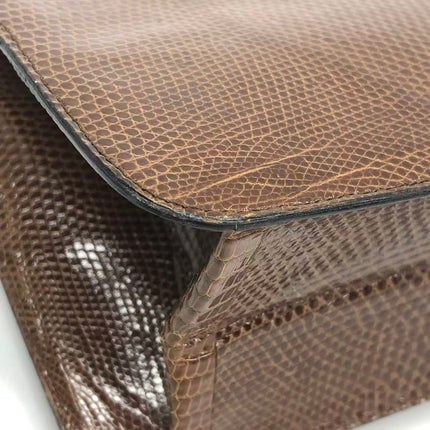 Chanel Single Flap Bag Vintage Small Brown Lizard Leather Gold Hardware