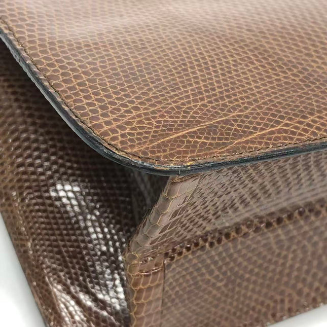 Chanel Single Flap Bag Vintage Small Brown Lizard Leather Gold Hardware