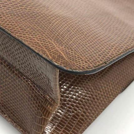 Chanel Single Flap Bag Vintage Small Brown Lizard Leather Gold Hardware