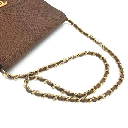 Chanel Single Flap Bag Vintage Small Brown Lizard Leather Gold Hardware