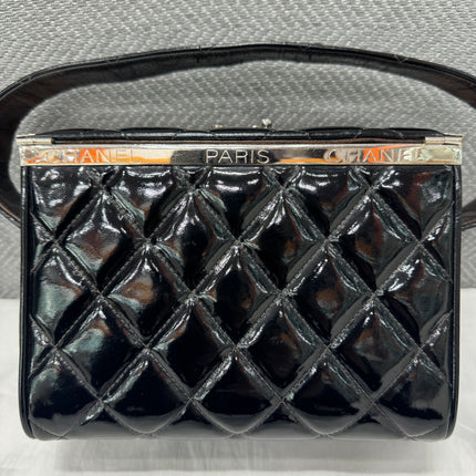 Chanel Vanity Case Vintage Black Patent Leather Silver Clasp Hardware