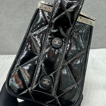 Chanel Vanity Case Vintage Black Patent Leather Silver Clasp Hardware