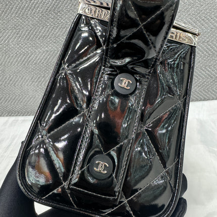 Chanel Vanity Case Vintage Black Patent Leather Silver Clasp Hardware