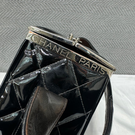 Chanel Vanity Case Vintage Black Patent Leather Silver Clasp Hardware
