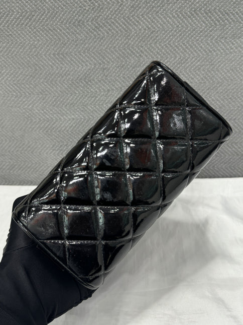 Chanel Vanity Case Vintage Black Patent Leather Silver Clasp Hardware