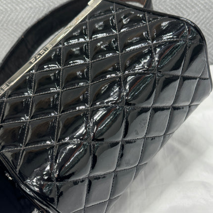 Chanel Vanity Case Vintage Black Patent Leather Silver Clasp Hardware