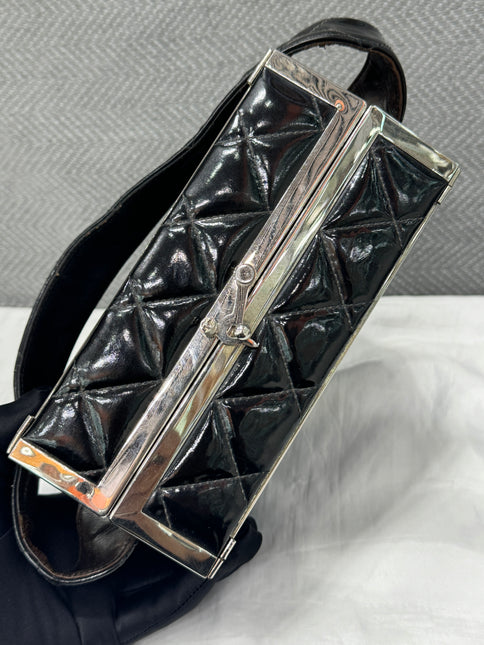 Chanel Vanity Case Vintage Black Patent Leather Silver Clasp Hardware