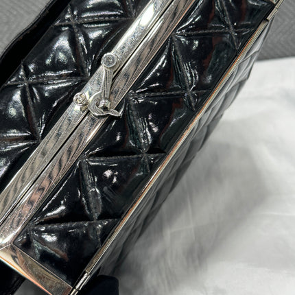 Chanel Vanity Case Vintage Black Patent Leather Silver Clasp Hardware
