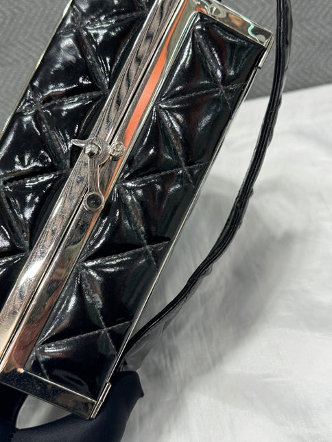 Chanel Vanity Case Vintage Black Patent Leather Silver Clasp Hardware