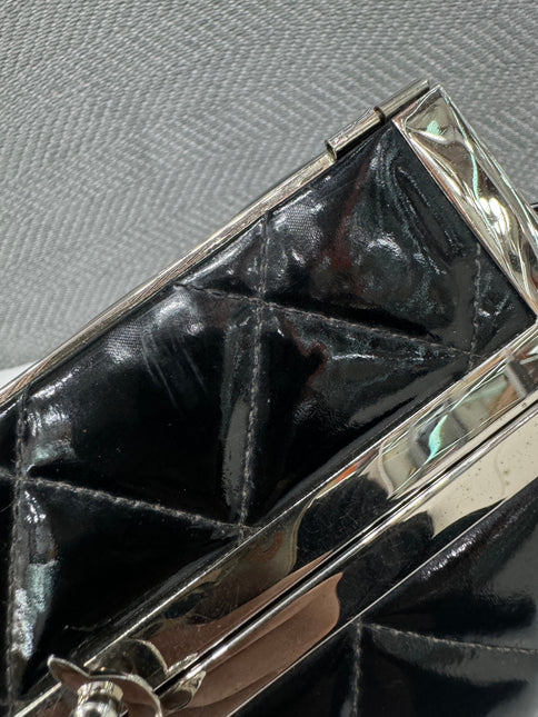 Chanel Vanity Case Vintage Black Patent Leather Silver Clasp Hardware