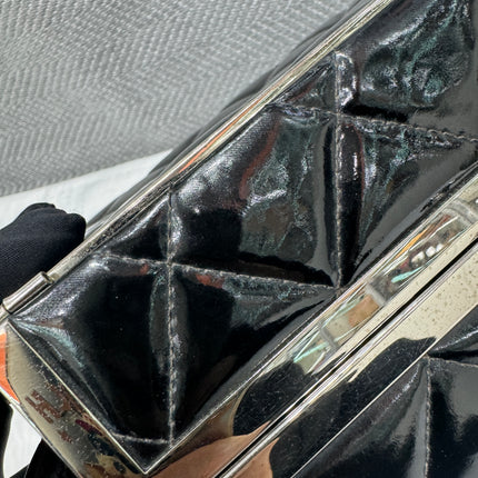 Chanel Vanity Case Vintage Black Patent Leather Silver Clasp Hardware