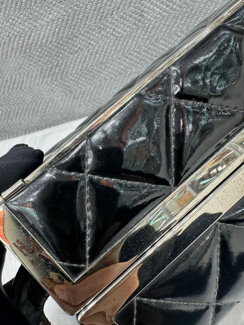 Chanel Vanity Case Vintage Black Patent Leather Silver Clasp Hardware