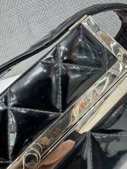 Chanel Vanity Case Vintage Black Patent Leather Silver Clasp Hardware