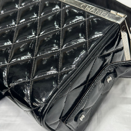 Chanel Vanity Case Vintage Black Patent Leather Silver Clasp Hardware
