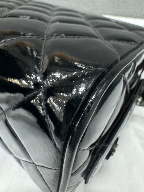 Chanel Vanity Case Vintage Black Patent Leather Silver Clasp Hardware