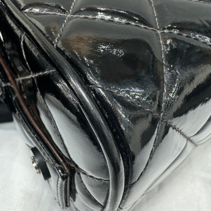 Chanel Vanity Case Vintage Black Patent Leather Silver Clasp Hardware