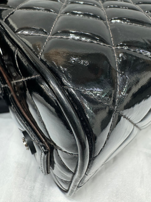 Chanel Vanity Case Vintage Black Patent Leather Silver Clasp Hardware