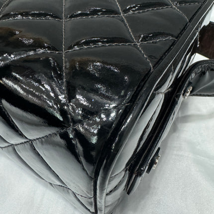 Chanel Vanity Case Vintage Black Patent Leather Silver Clasp Hardware