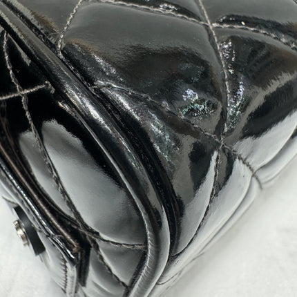 Chanel Vanity Case Vintage Black Patent Leather Silver Clasp Hardware