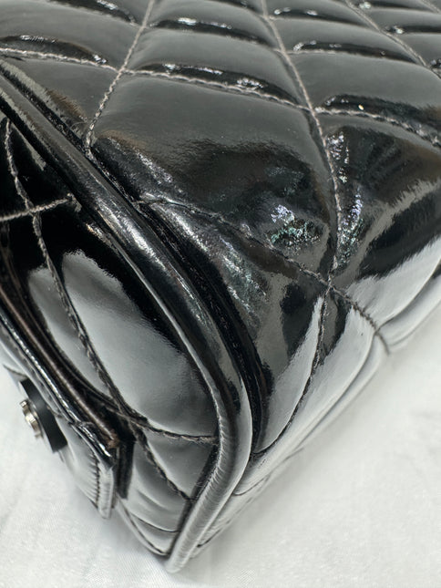 Chanel Vanity Case Vintage Black Patent Leather Silver Clasp Hardware