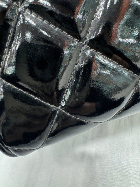 Chanel Vanity Case Vintage Black Patent Leather Silver Clasp Hardware