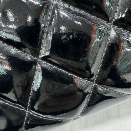 Chanel Vanity Case Vintage Black Patent Leather Silver Clasp Hardware